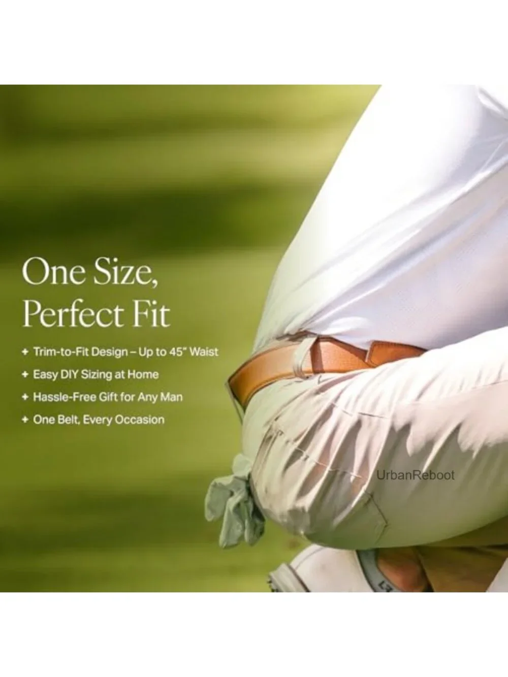 Men's Vegan Leather Ratchet Belt - No-Hole Adjustable Cut-to-Size Golf Dress